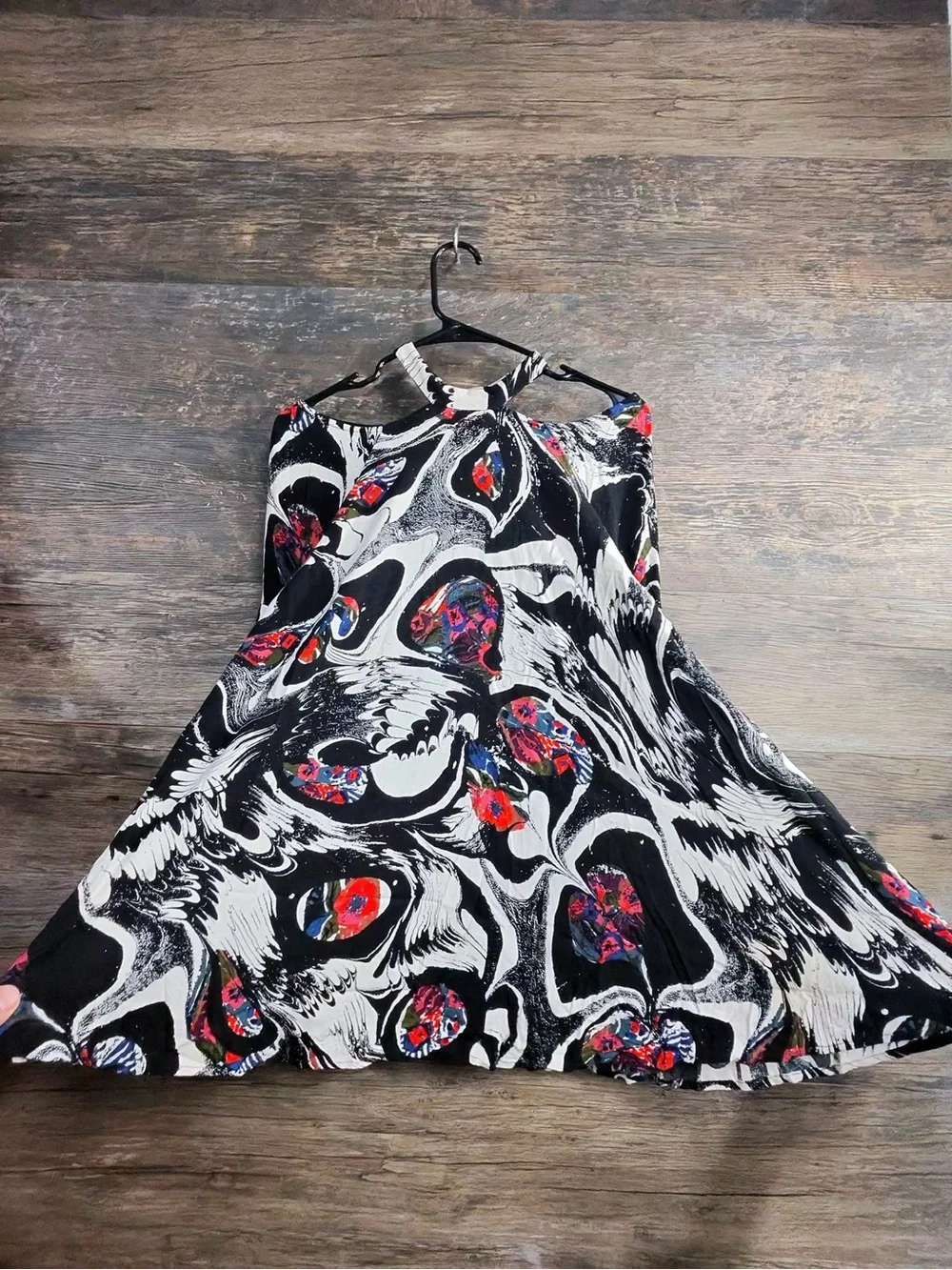 Free People Black & White Swirl Floral Cold-Shoulder Blouse